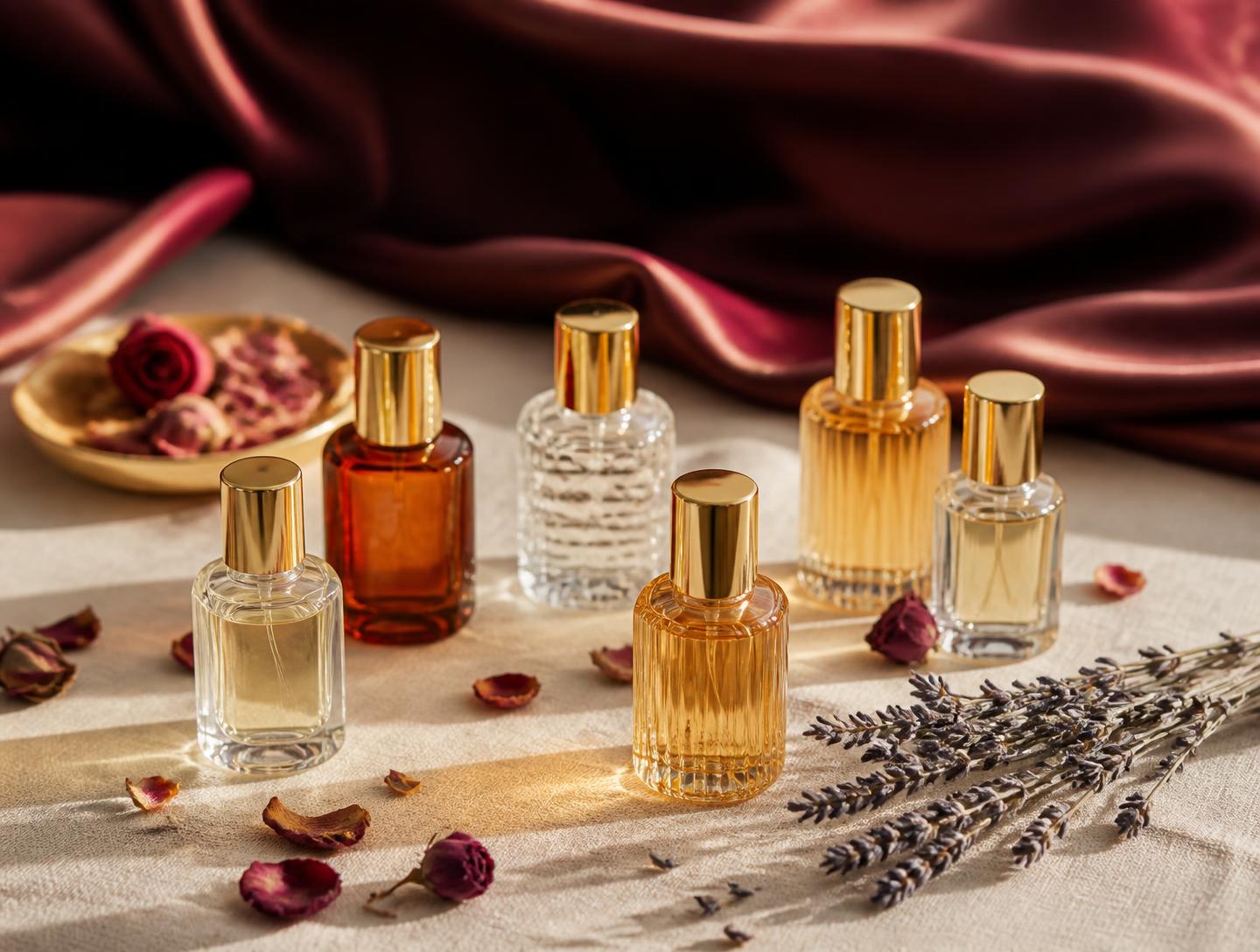 Frascos de perfume VELLURE em iluminação de estúdio